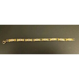 Vintage Gold Toned Spanish Damascene Panel Link 7" Bracelet (525)